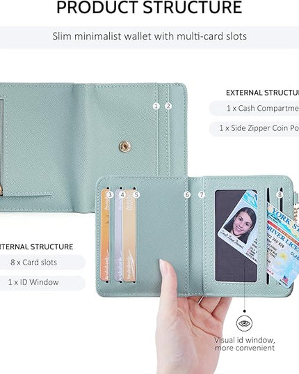 POIUGOYA Slim Wallet for Women,RFID Blocking Bifold Credit Card Holder with Zipper Coin Pocket,ID Window,Keychain