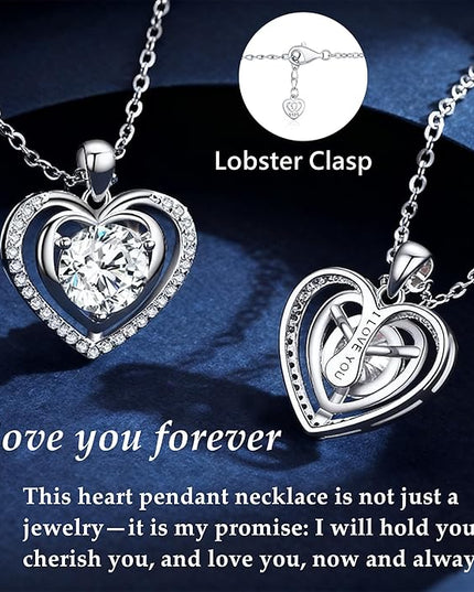 Heart Pendant Necklace for Women Gift for Wife Moissanite 1-3Carats Silver Pendant Jewelry Wedding Anniversary Birthday Valentines Gift for Her Engagements Christmas Mothers Day for Mom Daughter Girlfriend