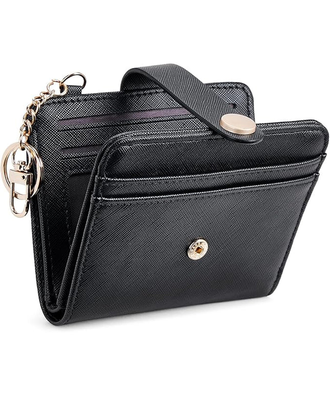 POIUGOYA Slim Wallet for Women,RFID Blocking Bifold Credit Card Holder with Zipper Coin Pocket,ID Window,Keychain