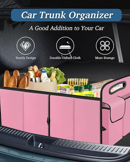 Trunk Organizer, Collapsible Waterproof Multi-Compartment Trunk Organizer for SUVs & Sedans, Car Storage with Reinforced Handles, Car Accessories for Women and Men, 52L