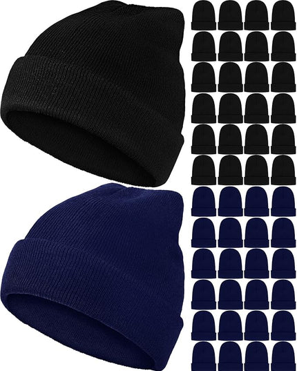 Jecery 80 Pack Winter Beanies Hats Bulk for Homeless Unisex Cold Weather Stretch Caps Warm Knitted Cuffed Hats for Women Men