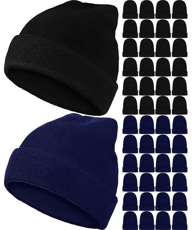 Jecery 80 Pack Winter Beanies Hats Bulk for Homeless Unisex Cold Weather Stretch Caps Warm Knitted Cuffed Hats for Women Men