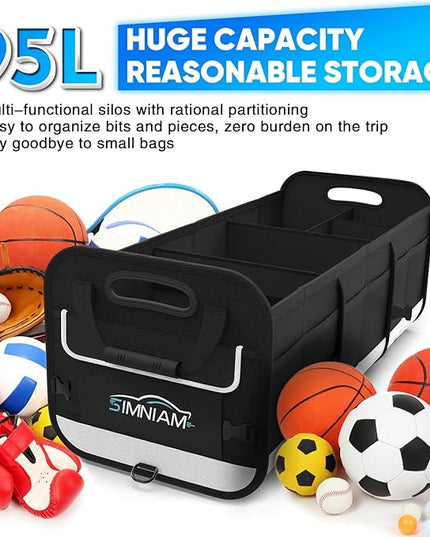 Simniam Large Car Trunk Organizer - with 5 Compartments Trunk Organizers and Storage SUV, Reinforced Handle, Securing Straps, Trunk Organizer Available for Car, SUV, Truck, Minivan