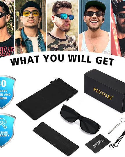 MEETSUN Fit Over Glasses Sunglasses for Men Women,Wrap Around Sunglasses Polarized UV400 Protection