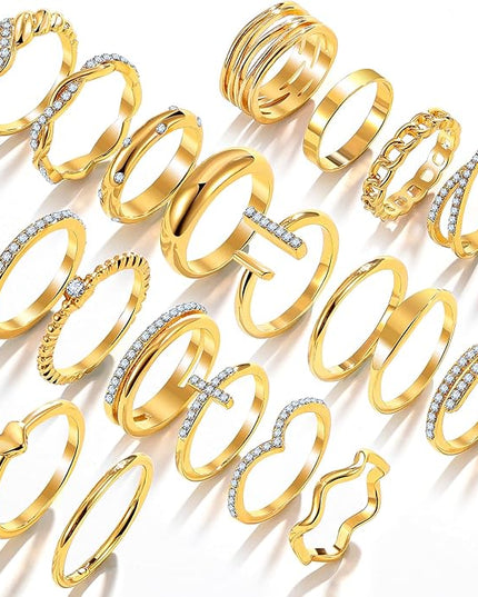 KISS WIFE Goldenen Silvery Black Kunckle Rings Set for Women, Dainty Simple Trendy Cute Stackable Finger Rings Pack, Perfect for Stacking Layering on Thumb and Knuckle, Mixed Size, Jewelry Gift