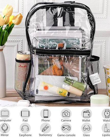 Silkfly 48 Pack Clear Backpacks Bulk PVC Transparent Bookbags Heavy Duty See Through Bags with Pockets for Stadium Work Travel(15 x 11 x 5.2 Inches)