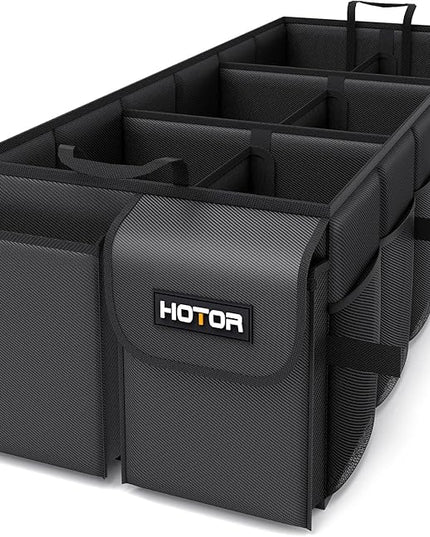 HOTOR Trunk Organizer - Car Organizer, Foldable Trunk organizer for SUVs & Sedans, Sturdy Car Organization for Car Accessories, Tools, Sundries, Black, 6 Compartments, 34.8"×16.0"×11.6"