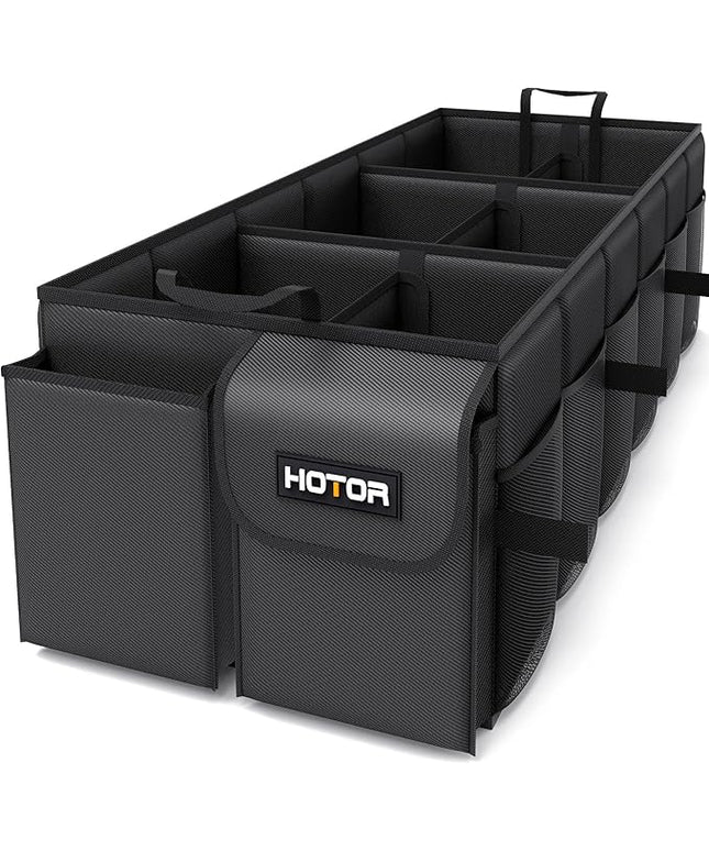 HOTOR Trunk Organizer - Car Organizer, Foldable Trunk organizer for SUVs & Sedans, Sturdy Car Organization for Car Accessories, Tools, Sundries, Black, 6 Compartments, 34.8"×16.0"×11.6"