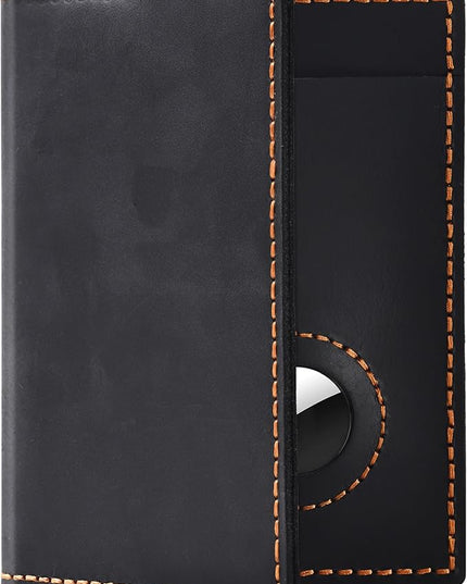 Passport Holder for Travel, Genuine Leather Passport Holder with Airtag, Rfid Passport Wallet Cover Case for Women Men, Travel Essentials Gift, Black