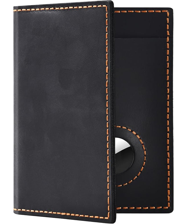 Passport Holder for Travel, Genuine Leather Passport Holder with Airtag, Rfid Passport Wallet Cover Case for Women Men, Travel Essentials Gift, Black