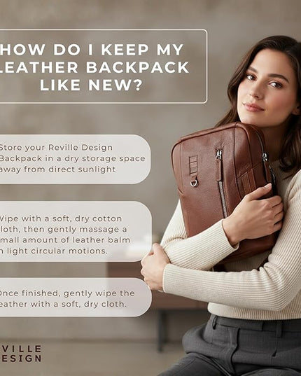 Full Grain Leather Backpack – Water-Resistant, Padded Laptop Compartment, Adjustable Straps, 16L Capacity, Slim Design, Leather Backpack for Men and Women - Amber Brown