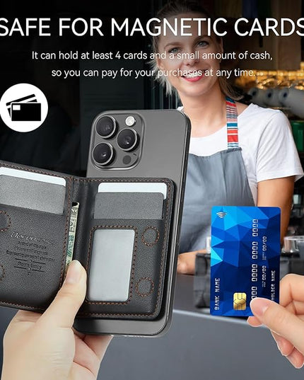 Defencase for Magsafe Wallet Magnetic Card Holder RFID Blocking, PU Leather Minimalist Phone Wallet for MagSafe Phones and Cases for iPhone 17/16/ 15/14/ 13/12/ Pro/Max/Plus/Air, Black