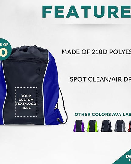 DISCOUNT PROMOS Two-Tone Drawstring Backpack Non-Woven - 10 pack - Customizable Text, Logo - Durable Sports Backpacks - Ideal for Sports, Travel, Gym & More - Blue