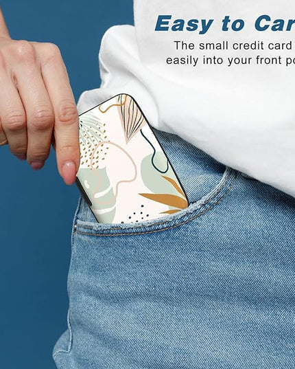 Atufsuat Credit Card Holder, Mini Aluminum Card Wallet RFID Blocking Slim Metal Hard Card Case for Women Men, Leaf