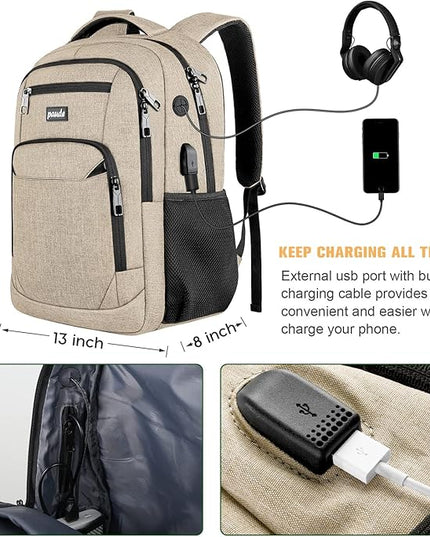 Paude Backpack for Teens, Laptop, College, University, Business, Travel - 15.6 Inch, Beige