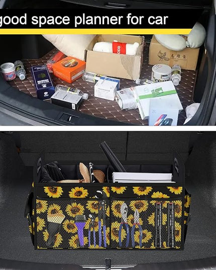 Femuar Car Trunk Organizer with 72L Large Capacity Waterproof Collapsible and 11 Pockets, Trunk Organizer for Car SUV/Jeep/Sedan, Large Size, Sunflower