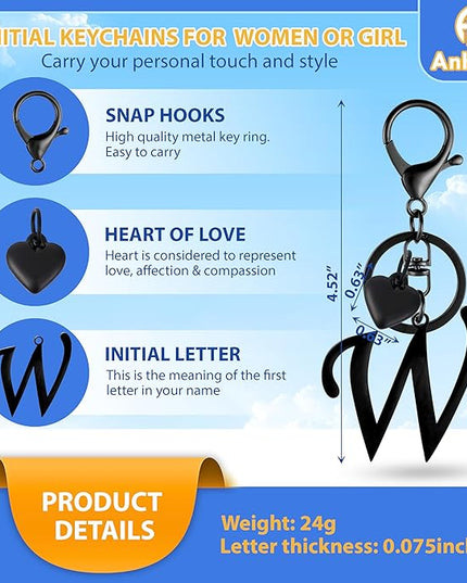A-Z Heart Initial Letter Keychain, Stainless Steel Alphabet Charm for Handbags, Gift for Women and Girls