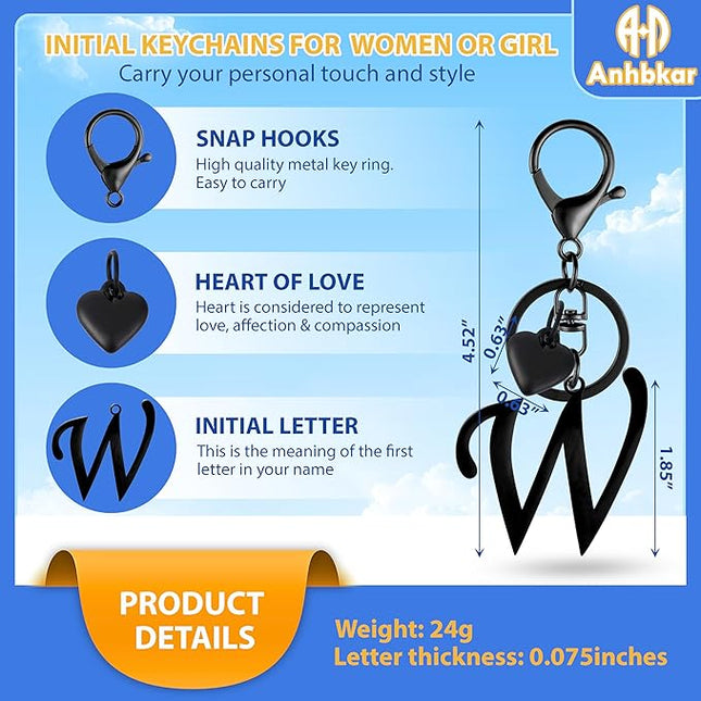A-Z Heart Initial Letter Keychain, Stainless Steel Alphabet Charm for Handbags, Gift for Women and Girls