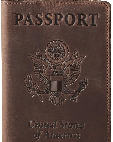 Shvigel US Leather Passport Book Cover - Thin American Travel Passport Holder - Premium International USA Passport Protector Case for Women Men (Brown Vintage)