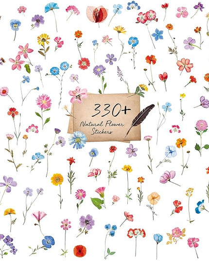 330+ PCS Natural Flower Stickers, Self-Adhesive PVC Nature Floral Stickers for Scrapbook, Laptop, Journal, DIY Project, Spring Themed Party Decors