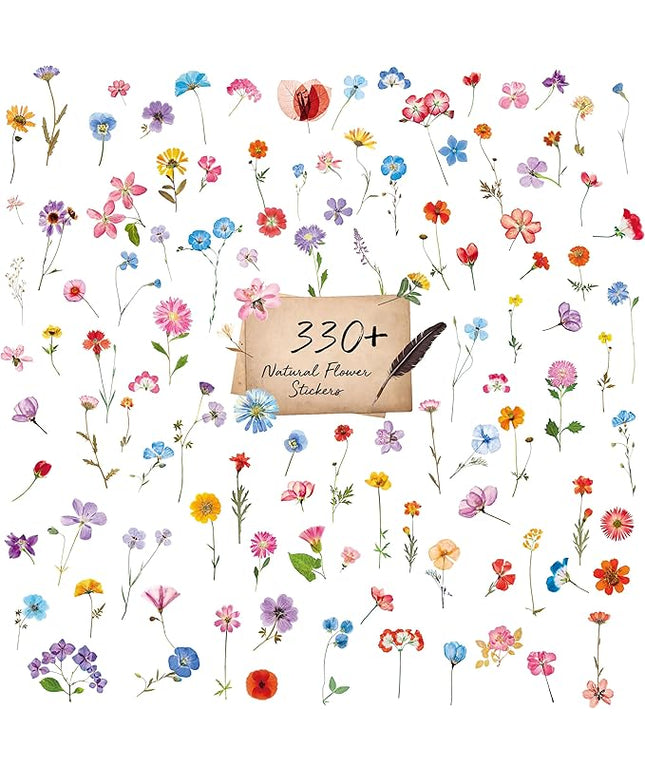 330+ PCS Natural Flower Stickers, Self-Adhesive PVC Nature Floral Stickers for Scrapbook, Laptop, Journal, DIY Project, Spring Themed Party Decors