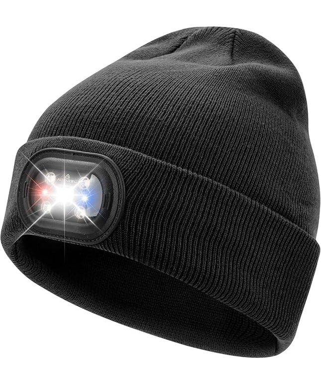 AOPREL Beanie with The Light, Unisex USB Rechargeable Headlamp Winter Knitted Cap for Men Dad Husband