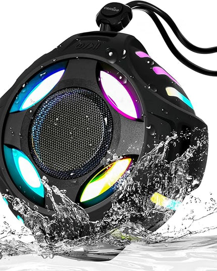 comiso Waterproof Speaker with Robust Bass, Shower Speaker with Dynamic Light, TWS Mode, Loud HD Sound, IP67 Waterproof, 2000mAh, Portable Wireless Speakers for Home, Outdoor/Kayak, Gift for Unisex.