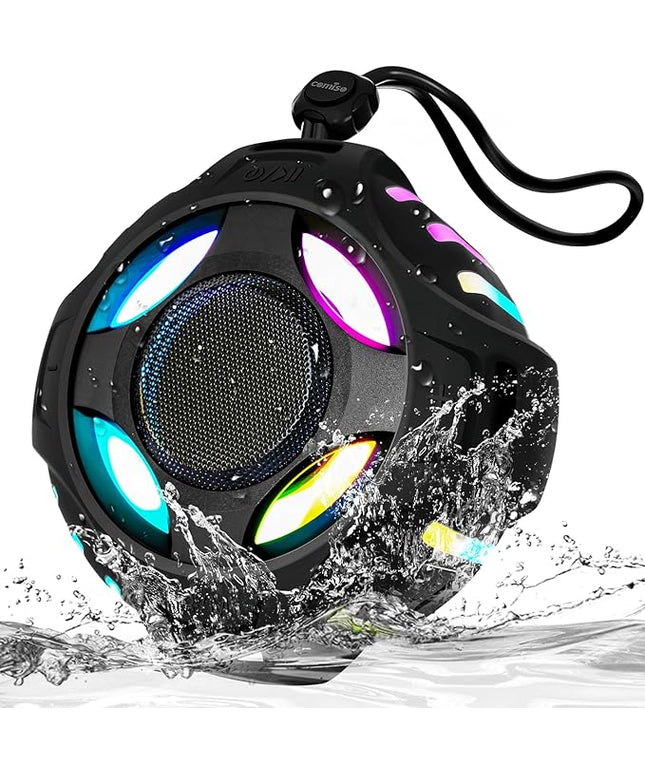 comiso Waterproof Speaker with Robust Bass, Shower Speaker with Dynamic Light, TWS Mode, Loud HD Sound, IP67 Waterproof, 2000mAh, Portable Wireless Speakers for Home, Outdoor/Kayak, Gift for Unisex.