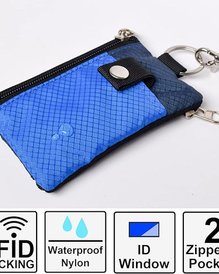 Minimalist RFID Blocking Small Wallet with ID Window,WaterResistant Zip Id Case Wallet with Lanyard Keychain for Cards,Cash,Travel,Women,Men