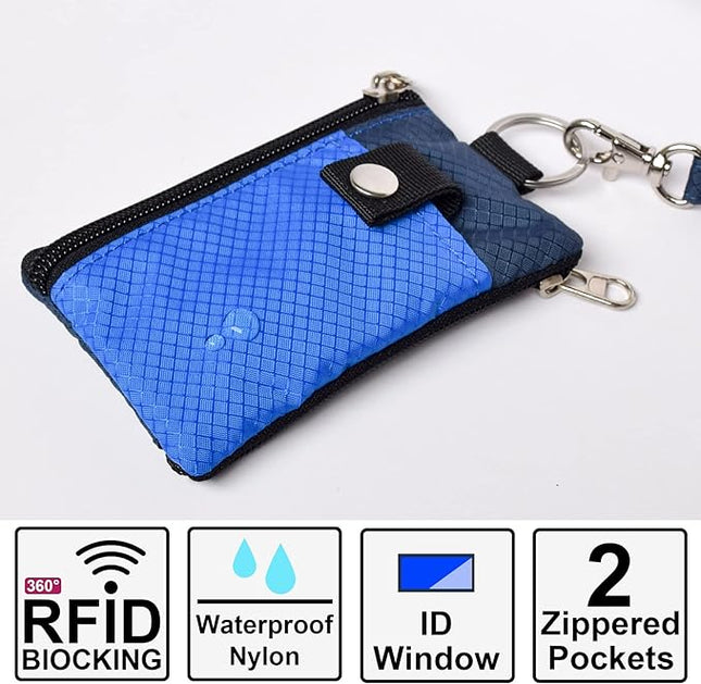 Minimalist RFID Blocking Small Wallet with ID Window,WaterResistant Zip Id Case Wallet with Lanyard Keychain for Cards,Cash,Travel,Women,Men