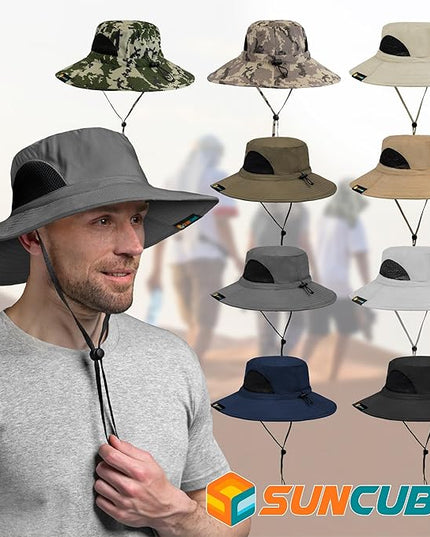 SUN CUBE Wide Brim Sun Hat Men Women, Fishing Hats Sun UV Protection, Mens Hiking Bucket Hat Safari Beach Boonie, UPF 50+