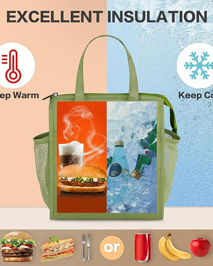 Fmeida Insulated Lunch Bag Women - 12L Leakproof Womens Lunch Tote w Zipper Reusable Lunch Bags Thermal Cooler Tote Multipocket for Work Hiking Beach Picnic | Light Green