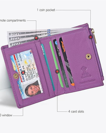 Oak Leathers Wallet For Women Full Grain Leather - Small RFID Coin Purse Credit Card & ID Holder for Ladies,Bifold Wallets for Teenager | Small, RFID, Coin Purse, for Ladies, for Teenager