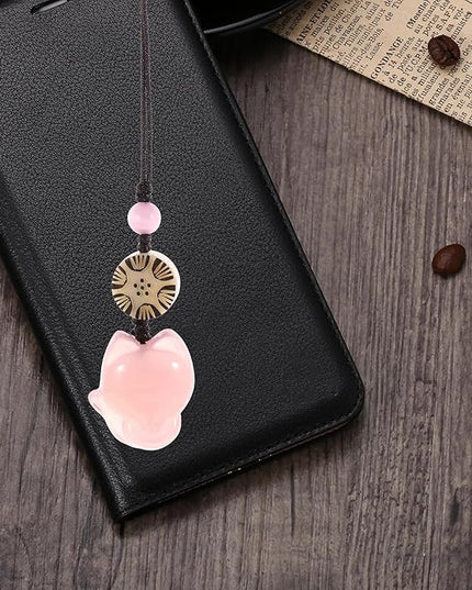 Mikikit Fox Phone Chain Pendant for Women Pink Animal Key Decoration and Small Phone Charm Hanging Accessory Creative Bag Pendant and Keys