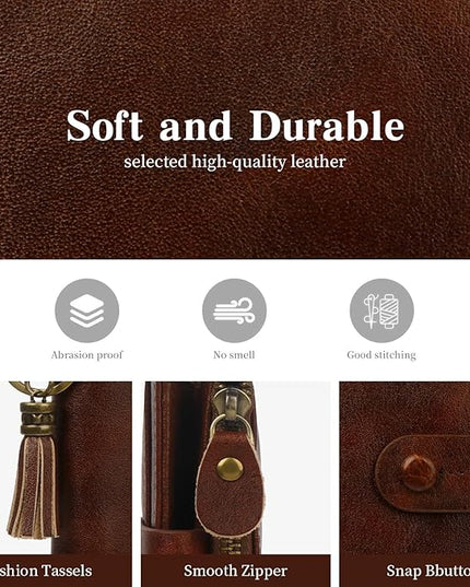 Blucoay Leather Wallet Women,RFID Blocking Small Wallets for Women Compact Bifold Wallet Card Holder With Zipper Coin Pocket darkbrown