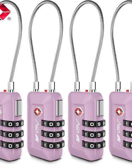 TSA Accepted Luggage Travel Lock, Set-Your-Own Combination Lock for School Gym Locker, Luggage Suitcase Baggage Locks, Filing Cabinets, Toolbox, Case (Purple, 4 Pack)