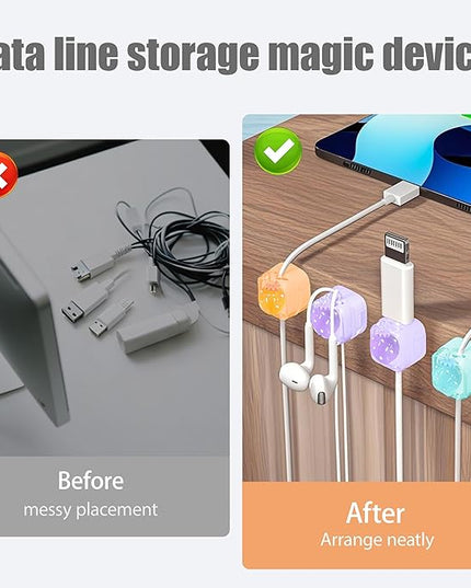 9Pack Magnetic Cable Clips for Nightstand, Adhesive Night-Glowing Cord Holder Organizer for Office Home Desk Wall Car (Star Cat Strawberry)