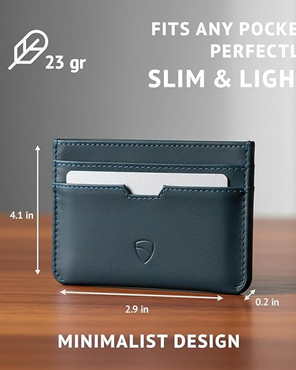 Vaultskin MOORGATE Slim Card Holder - Minimalist Leather Wallet, RFID Blocking Sleeve, Fits Front Pocket, for Men and Women