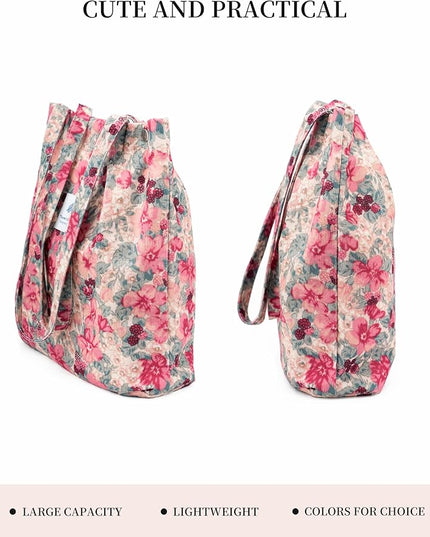 Corduroy Tote Bag Cute Tote Bags for Women Shoulder Bag with Inner Pocket for Work Beach Travel and Shopping Grocery