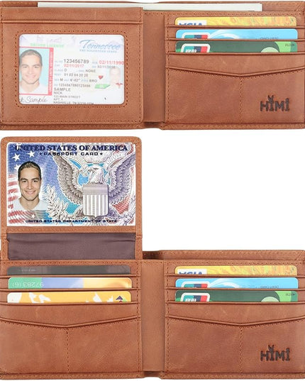 Wallet for Men-Genuine Leather RFID Blocking Bifold Stylish Wallet With 2 ID Window