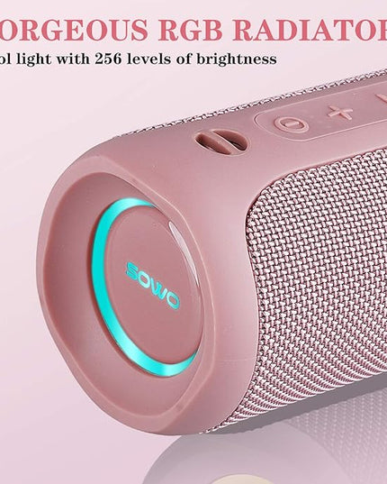 SOWO Outdoor Wireless Portable Bluetooth Speaker, IPX7 Waterproof Speaker, 25W Loud Sound, Bassboom Technology, TWS Pairing, 16H Playtime with Lights - Pink