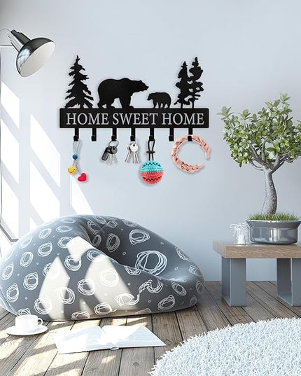 Personalized Key Holder for Wall - Metal Bear Key Rack Wall Mounted with Hooks - Key Holder Hooks Organizer Coat Rack - Animal Theme Hooks Sweet Home Decor for Storage, Hallway, Bedroom, Office