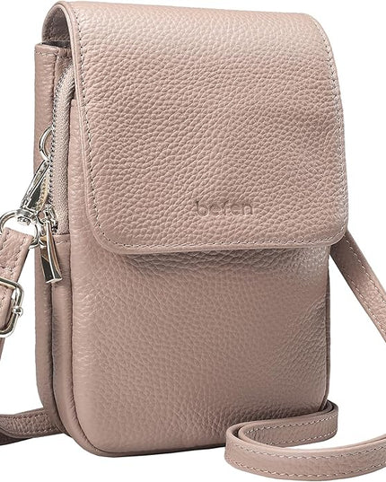 befen Genuine Leather Small Crossbody Bags for Women, Cell Phone Cross body Purse Bag with RFID Blocking Card Slots