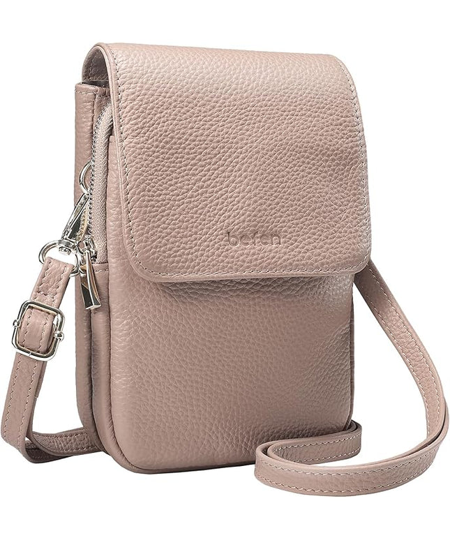 befen Genuine Leather Small Crossbody Bags for Women, Cell Phone Cross body Purse Bag with RFID Blocking Card Slots