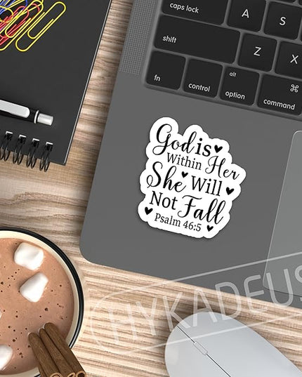 (3Pcs) God is Within Her She Will Not Fall Sticker – Inspirational Christian Vinyl Decal, Psalm 46:5 Scripture Stickers for Women – Waterproof for Laptop, Tumbler, Water Bottle – 3" x 2.8"