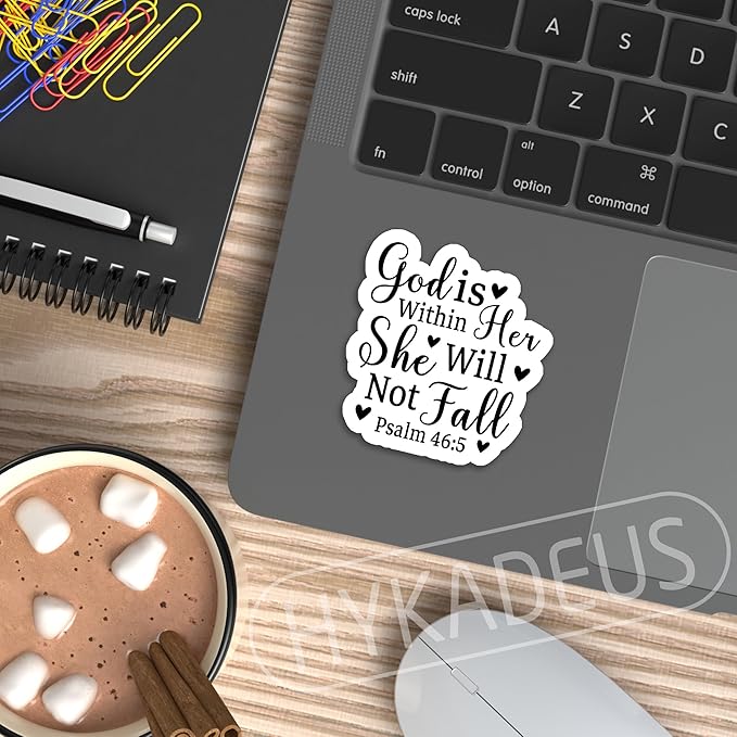 (3Pcs) God is Within Her She Will Not Fall Sticker – Inspirational Christian Vinyl Decal, Psalm 46:5 Scripture Stickers for Women – Waterproof for Laptop, Tumbler, Water Bottle – 3" x 2.8"