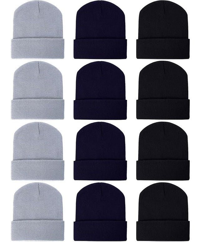 Zhanmai 12 Pack Small Winter Beanie Hats Bulk Warm Knitted Cuffed Skull Cap for Men Women