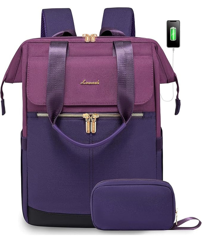 LOVEVOOK Laptop Backpack for Women, 17.7 Inch Work Laptop Bag with USB Port, Fashion Teacher Nurse Backpack Purse, Waterproof Travel Computer Backpack with Organizer Bag, 2pcs, Blue-Purple