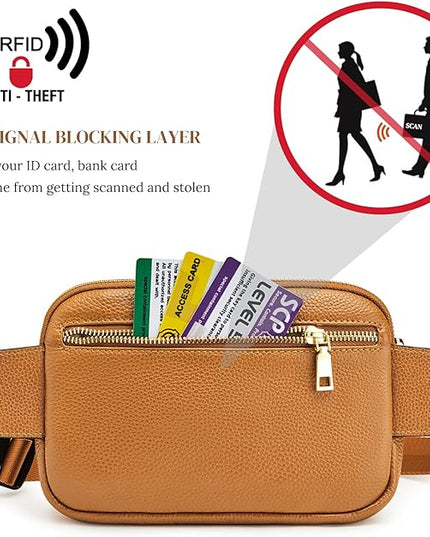S-ZONE Fanny Packs for Women Genuine Leather RFID Blocking Crossbody Bags Purses Sling Waist Chest Bag Gifts Travel Running Adjustable Strap Men