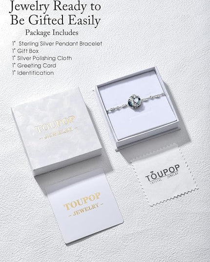 TOUPOP Tree of Life Birthstone Bracelet 925 Sterling Silver Family Tree Austrian Crystal Jewelry Anniversary Birthday Christmas Gifts for Women Wife Girlfriend Her